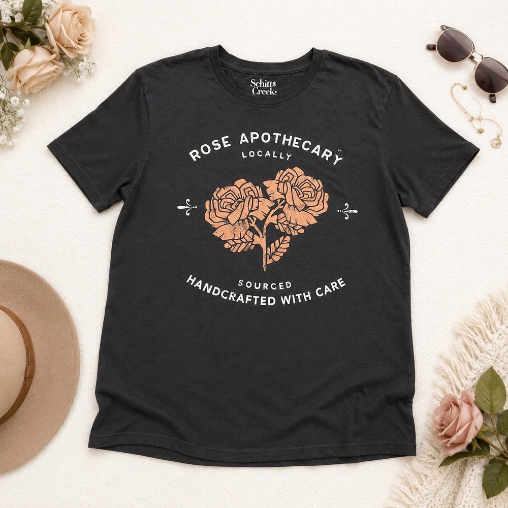 Schitt's Creek Rose Apothecary Graphic T-Shirt XL Black Cotton Short Sleeve Tee